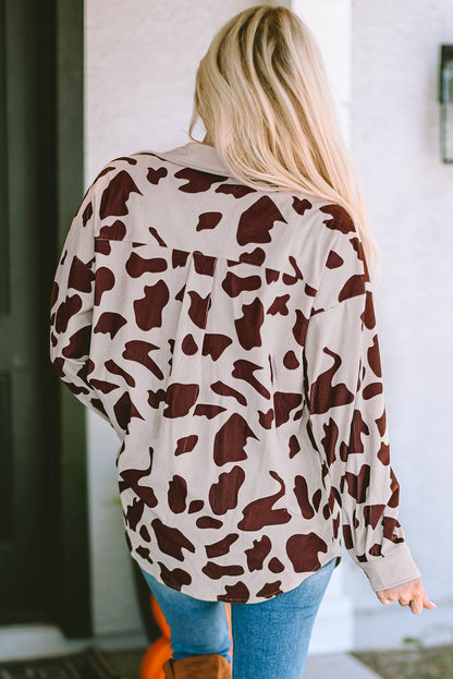 Cow Spots Printed Corduroy Shacket | Khaki