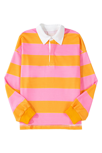 Colour Block Polo Collar Sweatshirt | Yellow Stripe