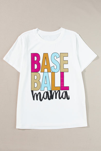 Baseball Mama Multi Colour Graphic Tee | White