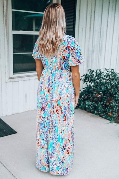 Wrap V Neck Floral Maxi Dress | Green