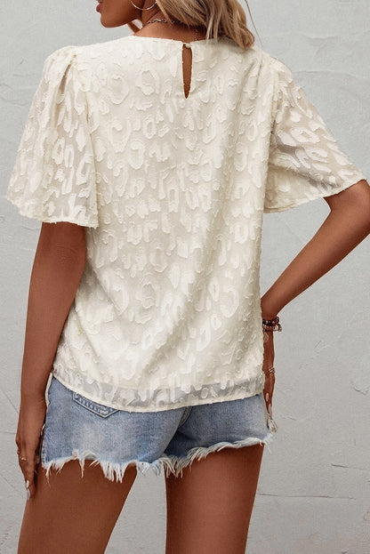 Elegant Jacquard Butterfly Sleeve Blouse | Beige