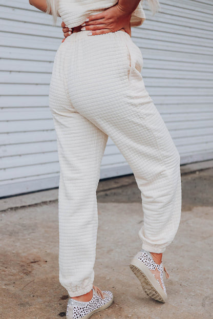 Lattice Textured Cropped Tee And Jogger Pants Set | White