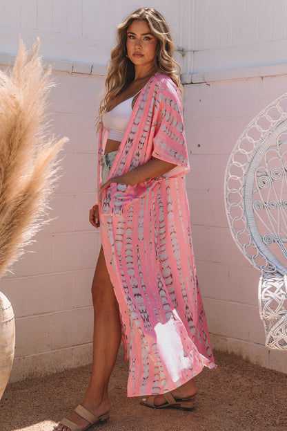 Bohemian Tie Dye Oversize Long Kimono | Pink