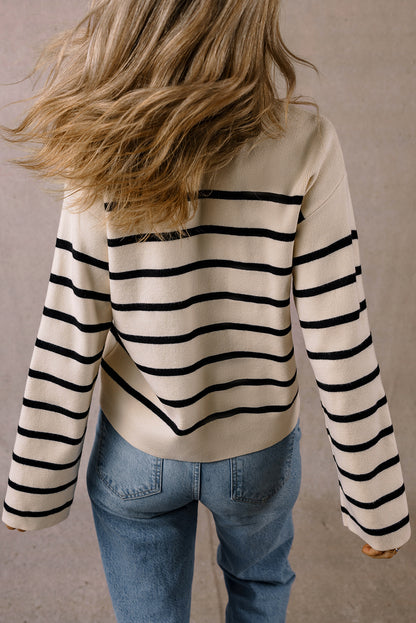 Flap Pocket Buttoned Cardigan Sweater | Black Stripe