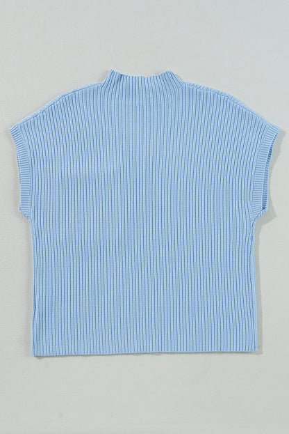 Patch Pocket Ribbed Knit Short Sleeve Sweater | Beau Blue