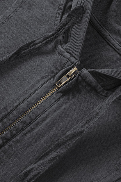 Zipped Front Stitching Hooded Sweatshirt | Gray