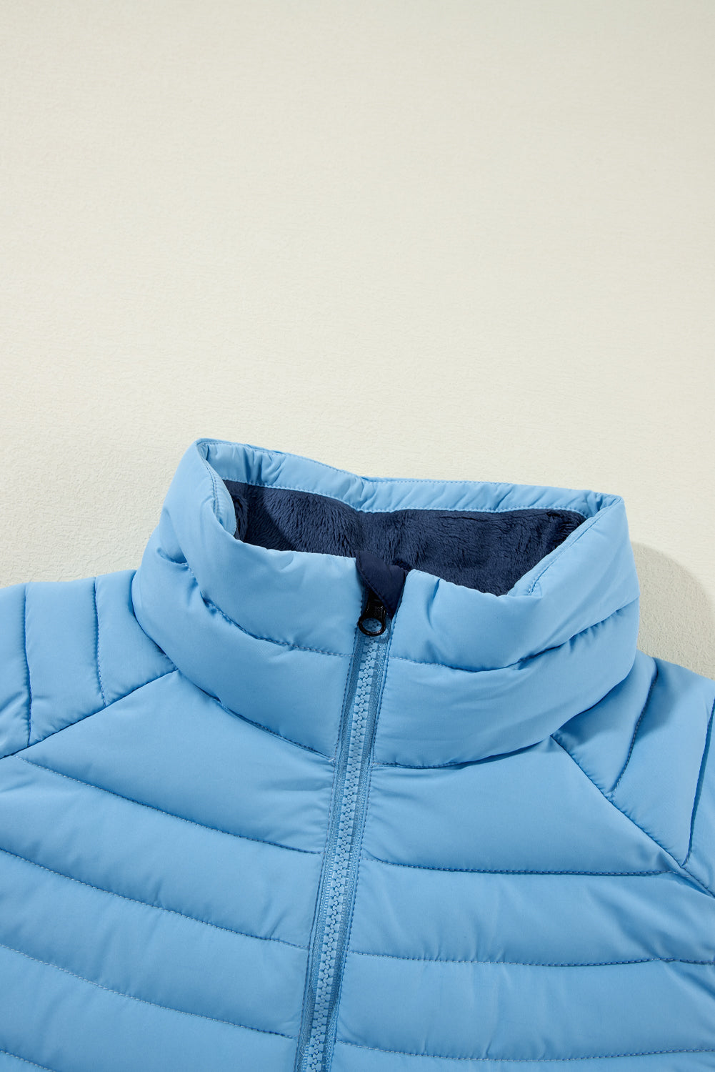 Plush Collared Quilted Zipped Puffer Vest | Sky Blue