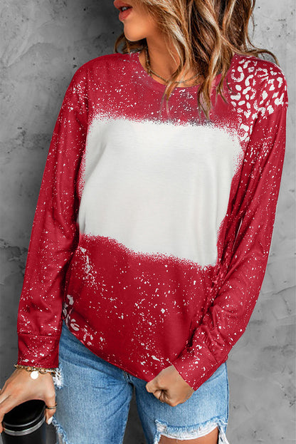 Fiery  Retro Bleached Leopard Spot Pullover | Red