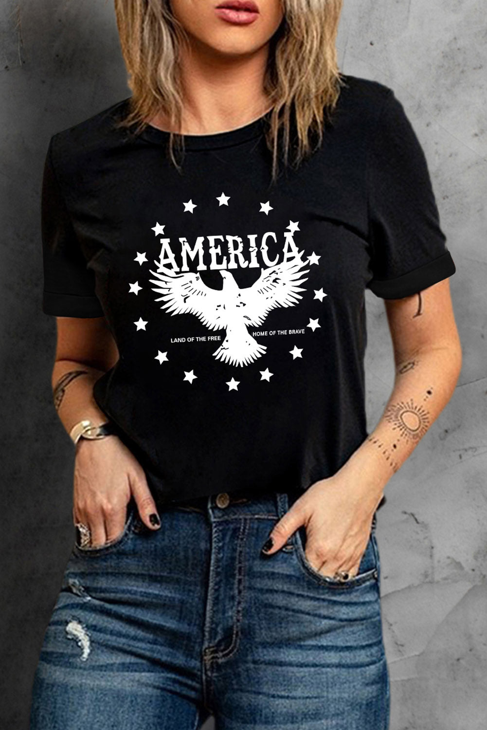 America Eagle Star Graphic T Shirt | Black