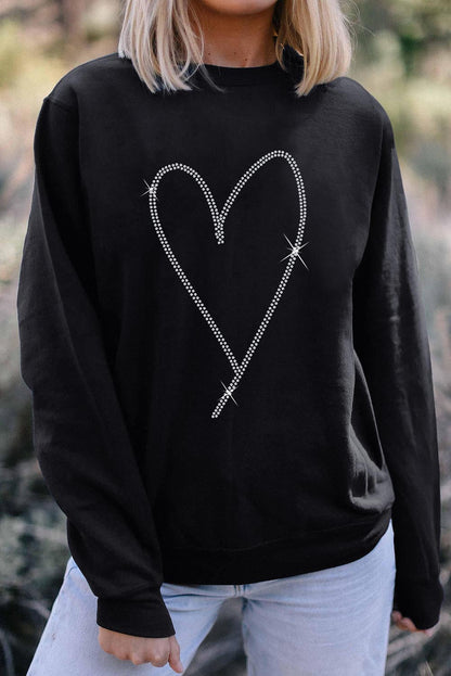 Rhinestone Heart Pattern Valentines Fashion Sweatshirt | Black