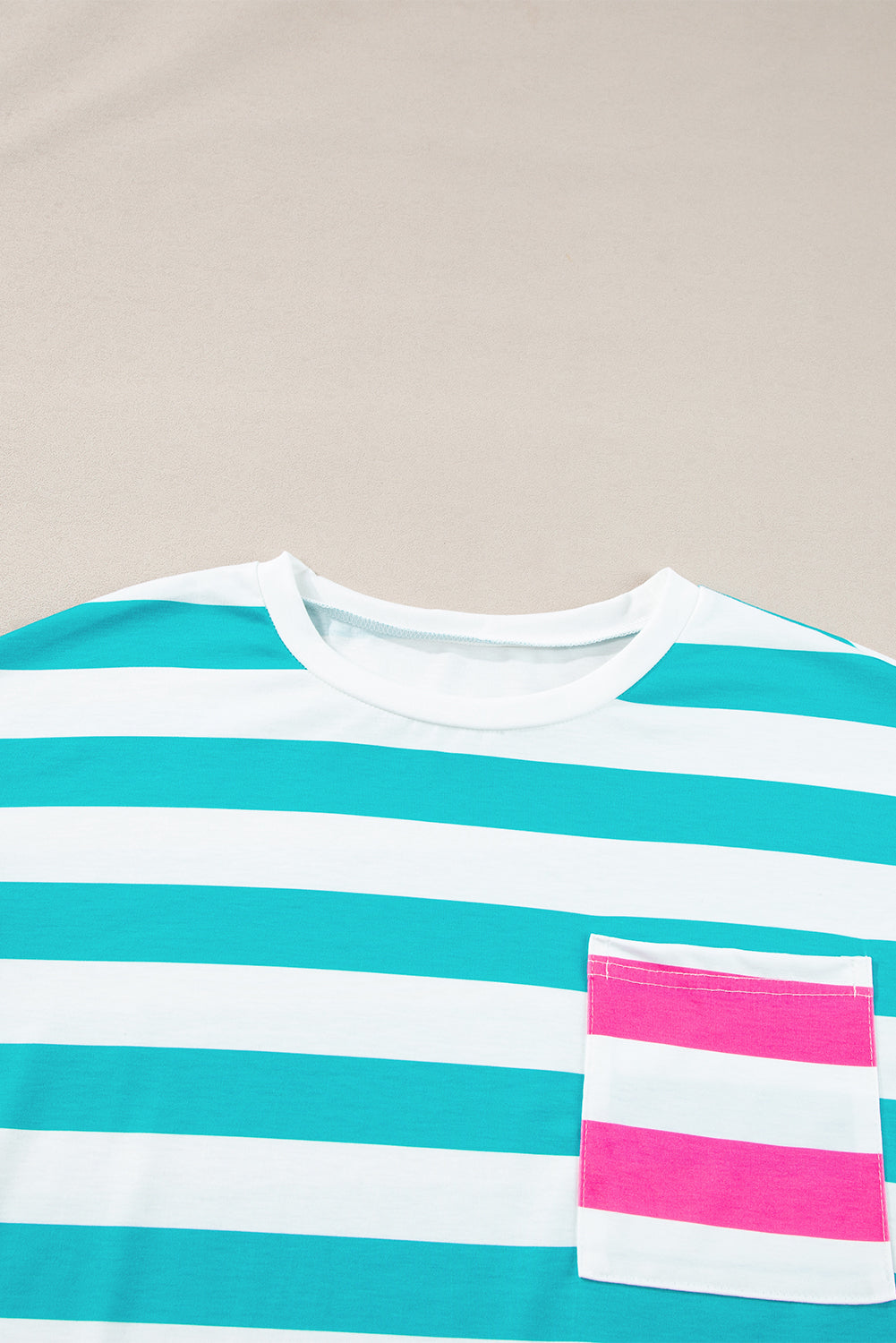 Contrast Patch Pocket Drop Sleeve T Shirt | Blue Stripe