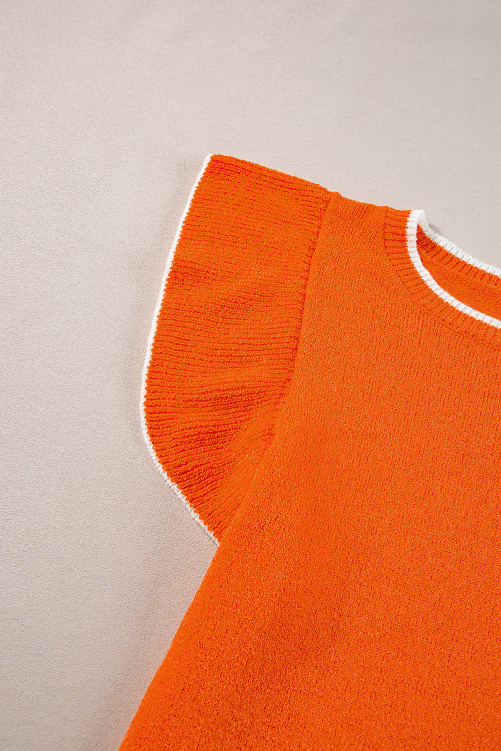 Contrast Trim Ruffle Sleeve Knitted Top | Russet Orange