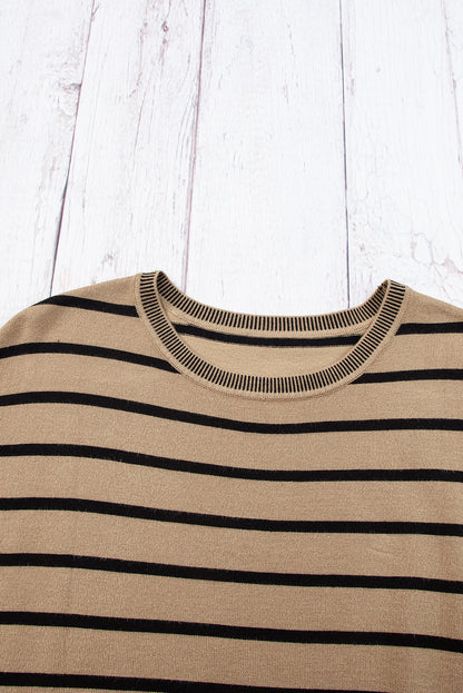 Knitted Bat Sleeve T Shirt | Khaki Stripe