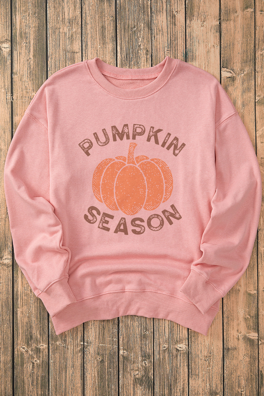 Pumpkin Season Crew Neck Drop Shoulder Sweatshirt | Pink