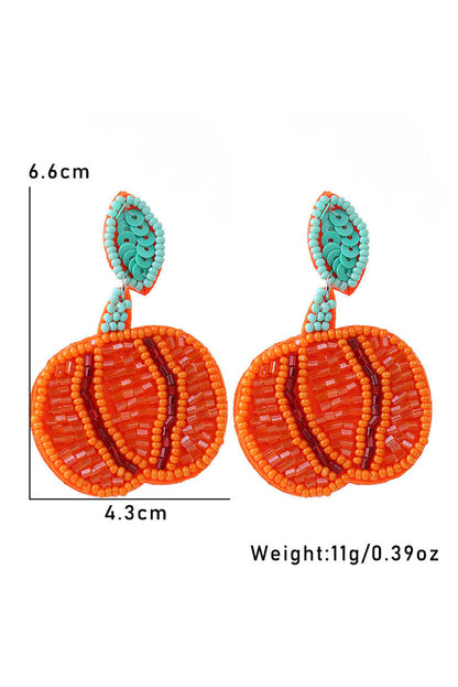 Halloween Pumpkin Rice Beaded Drop Earrings | Orange