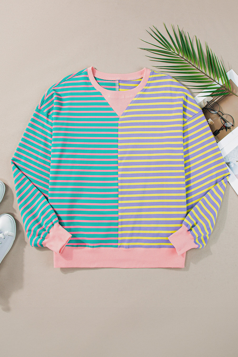 Colourblock Drop Shoulder Oversize Sweatshirt | Sky Blue Stripe