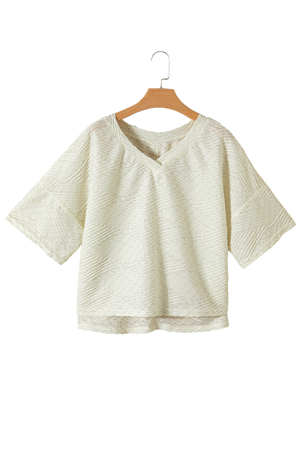 V Neck Textured Split Hem Oversized Top | Beige