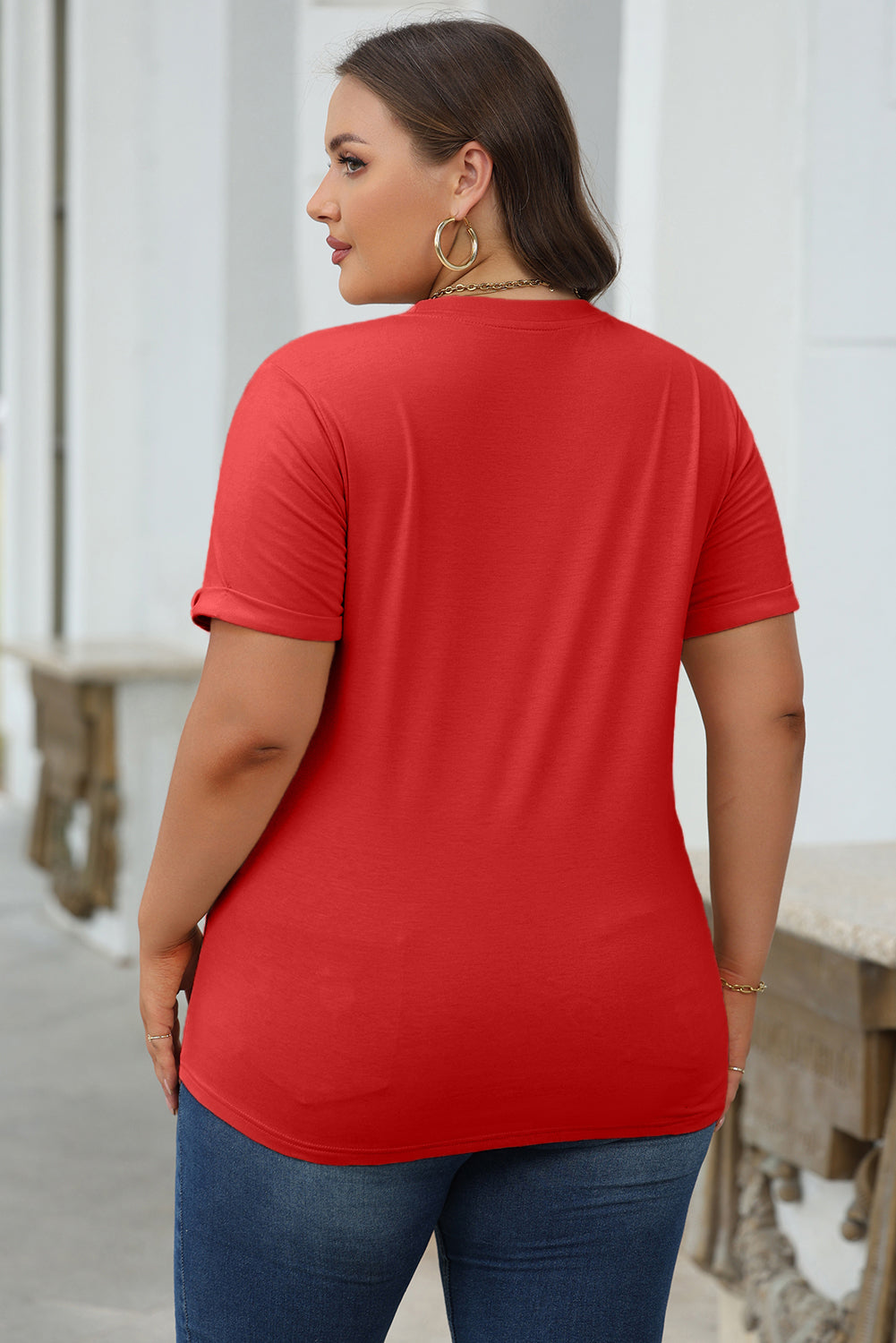 Casual Plain Crew Neck Tee | Red