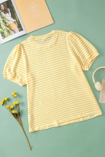 Short Puff Sleeve Plus Size Jumper | Yellow Stripe