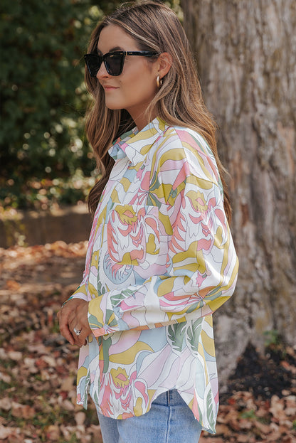 Abstract Printed Turn-Down Collar Loose Shirt | Multicolour