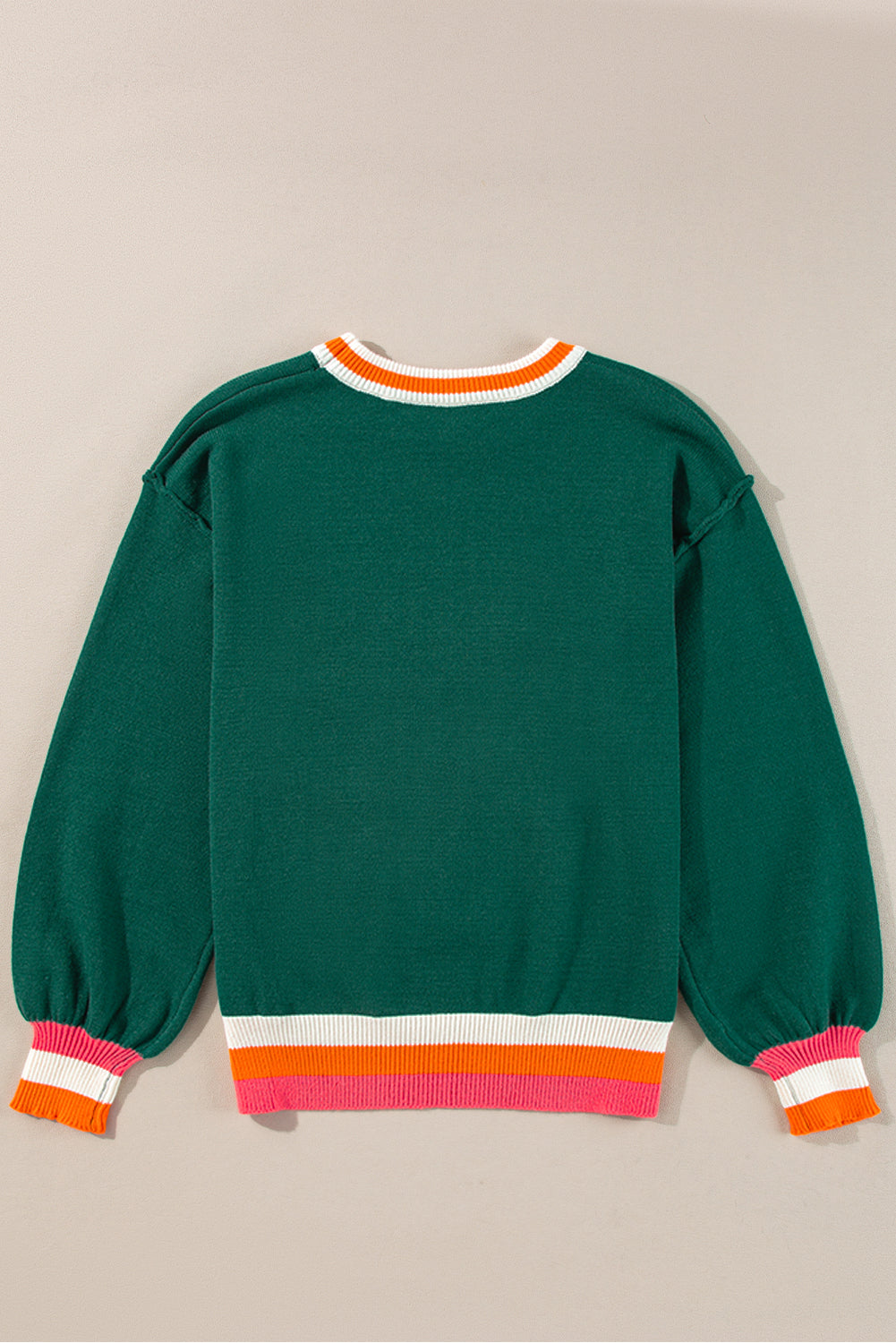 Colourblock Striped Trim Drop Shoulder Sweater | Blackish Green