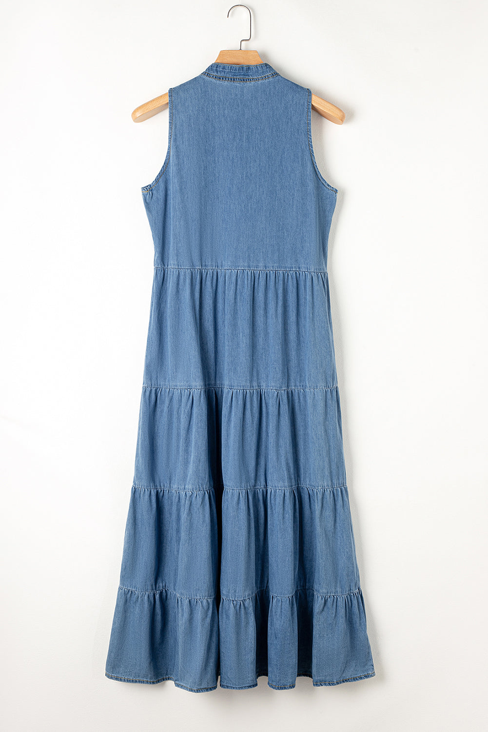 Sleeveless Tiered Chambray Maxi Dress | Blue