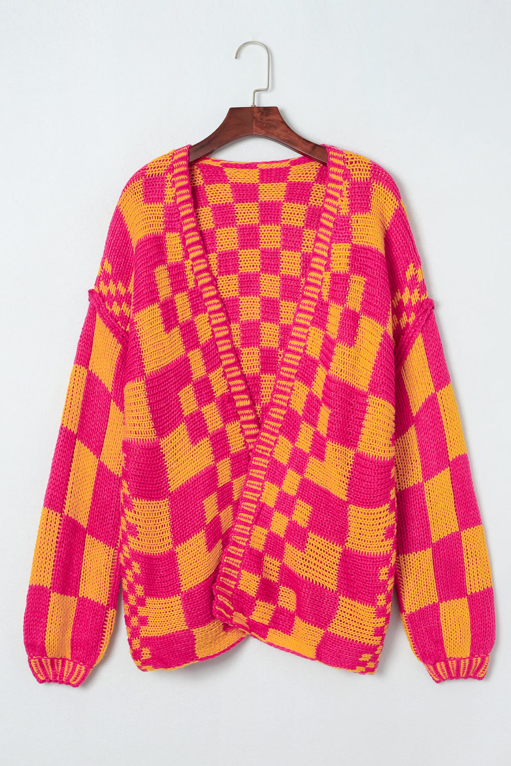 Open Front Mixed Checkered Pattern Knit Cardigan | Multicolour