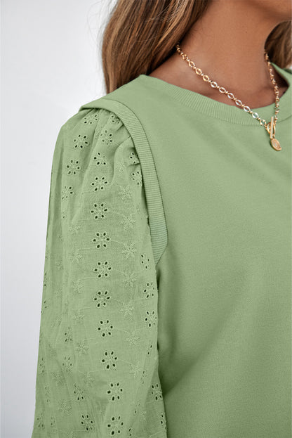 Solid Patchwork Sleeve Round Neck Sweatshirt | Mist Green