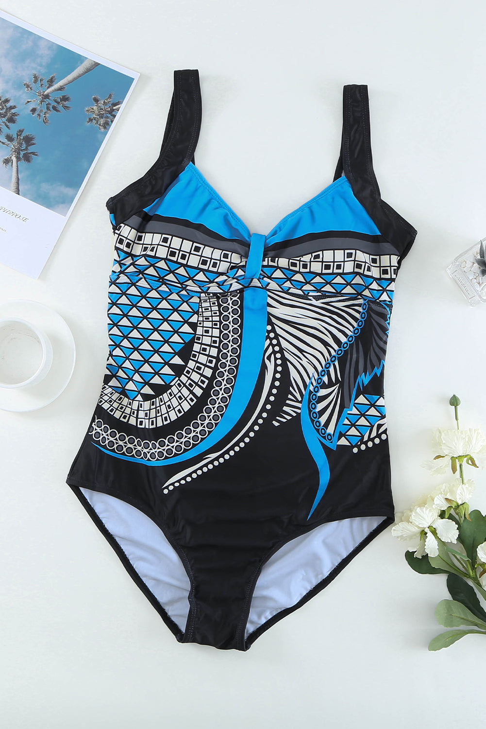 Light  Tribal Print One Piece Swimsuit | Blue