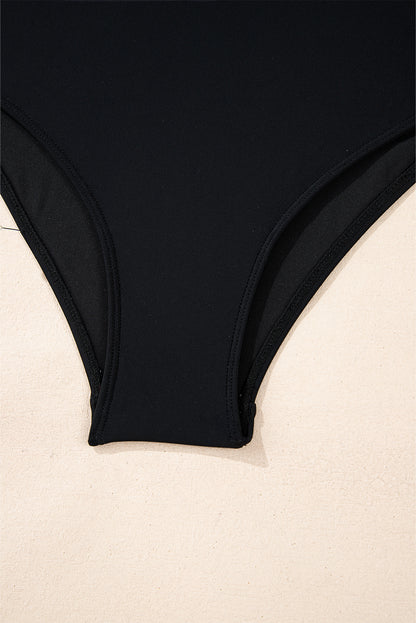 Colourblock Edge Belted One Piece Swimsuit | Black