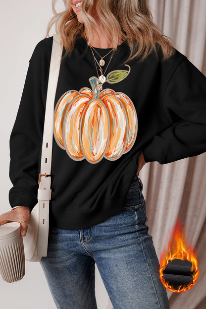 Thanksgiving Pumpkin Graphic Drop Shoulder Sweatshirt | Black