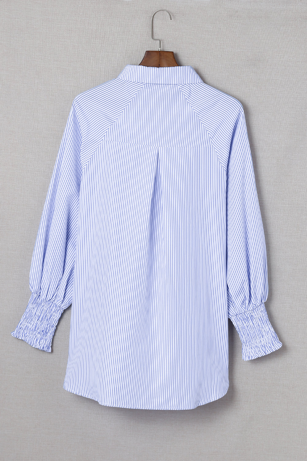 Smocked Cuffed Striped Boyfriend Shirt With Pocket | Sky Blue