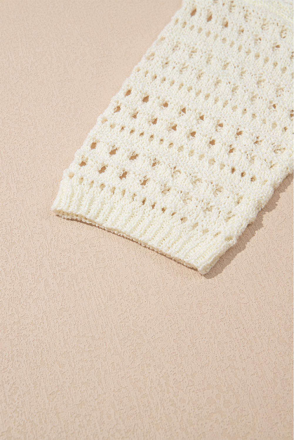 Hollow Out Knit Bracelet Sleeve Drop Shoulder Sweater | White