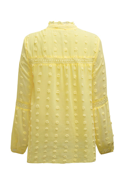 Swiss Dot Split Neck Ruffle Babydoll Blouse | Yellow