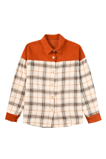 Contrast Corduroy Plaid Shacket | Orange