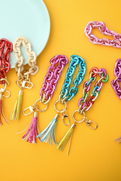 Chain Design Tassel Key Ring | Festival Fuchsia