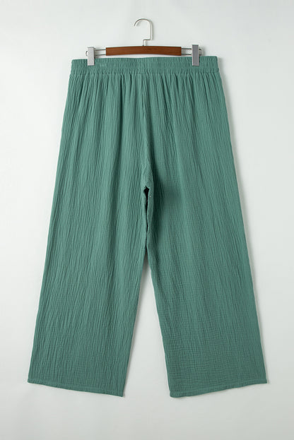 Plus Size Textured Frayed Edge Wide Leg Pants | Smoke Green