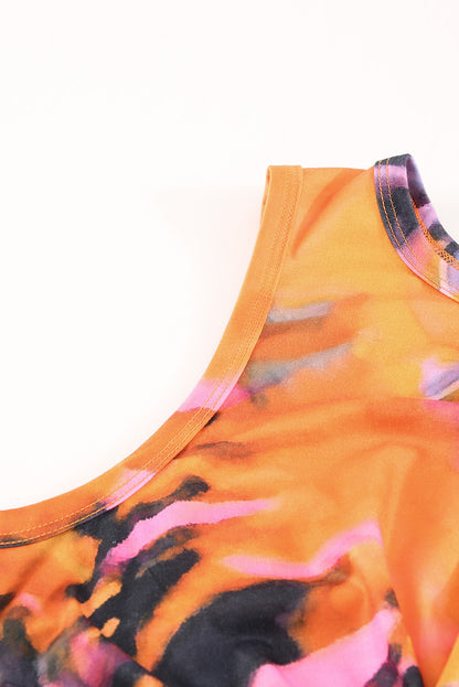 Multicolour Tie-Dye Print Hollow Out Twist Bodycon Mini Dress | Orange