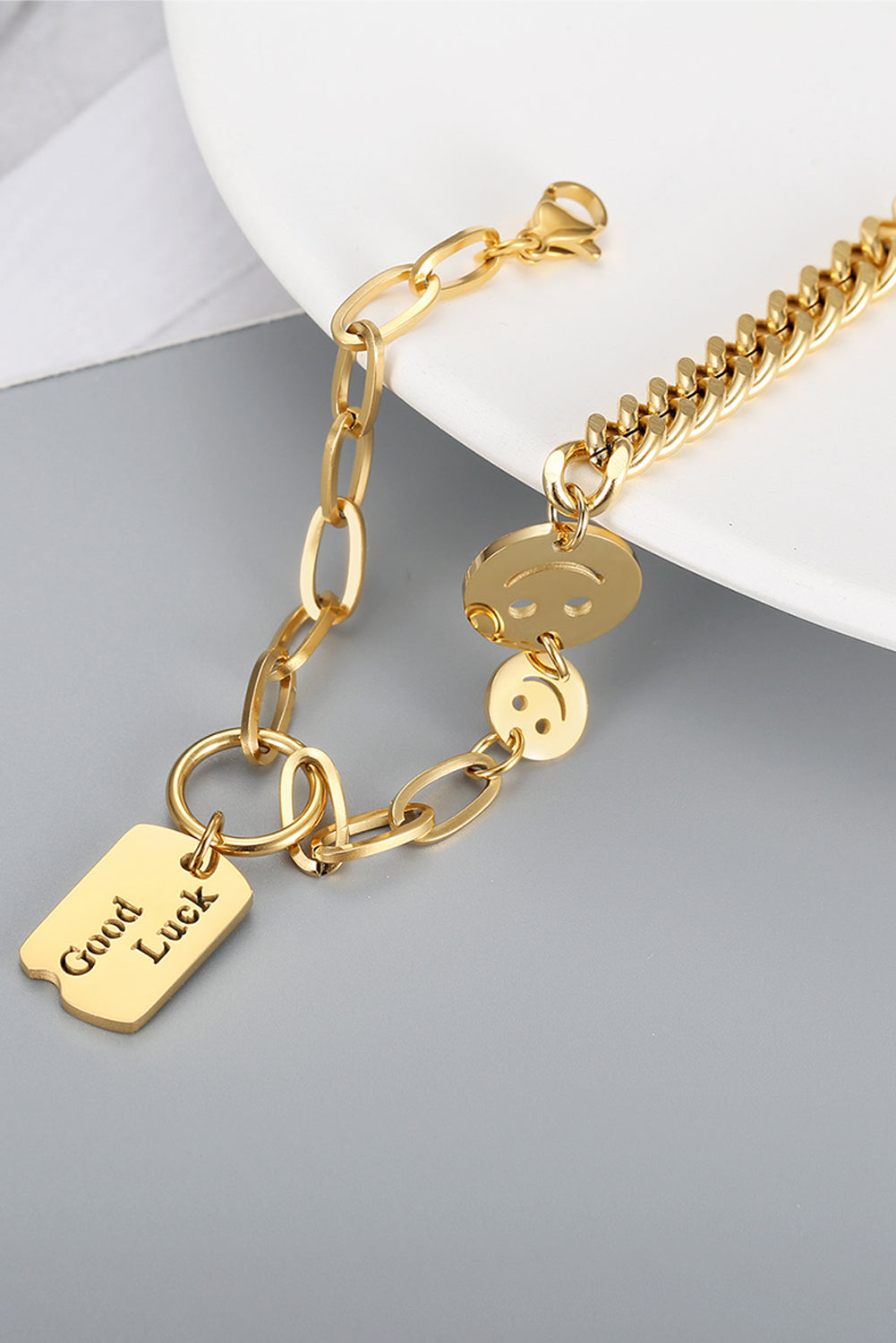 Good Luck Smile Face Adjustable Chain Bracelet | Gold