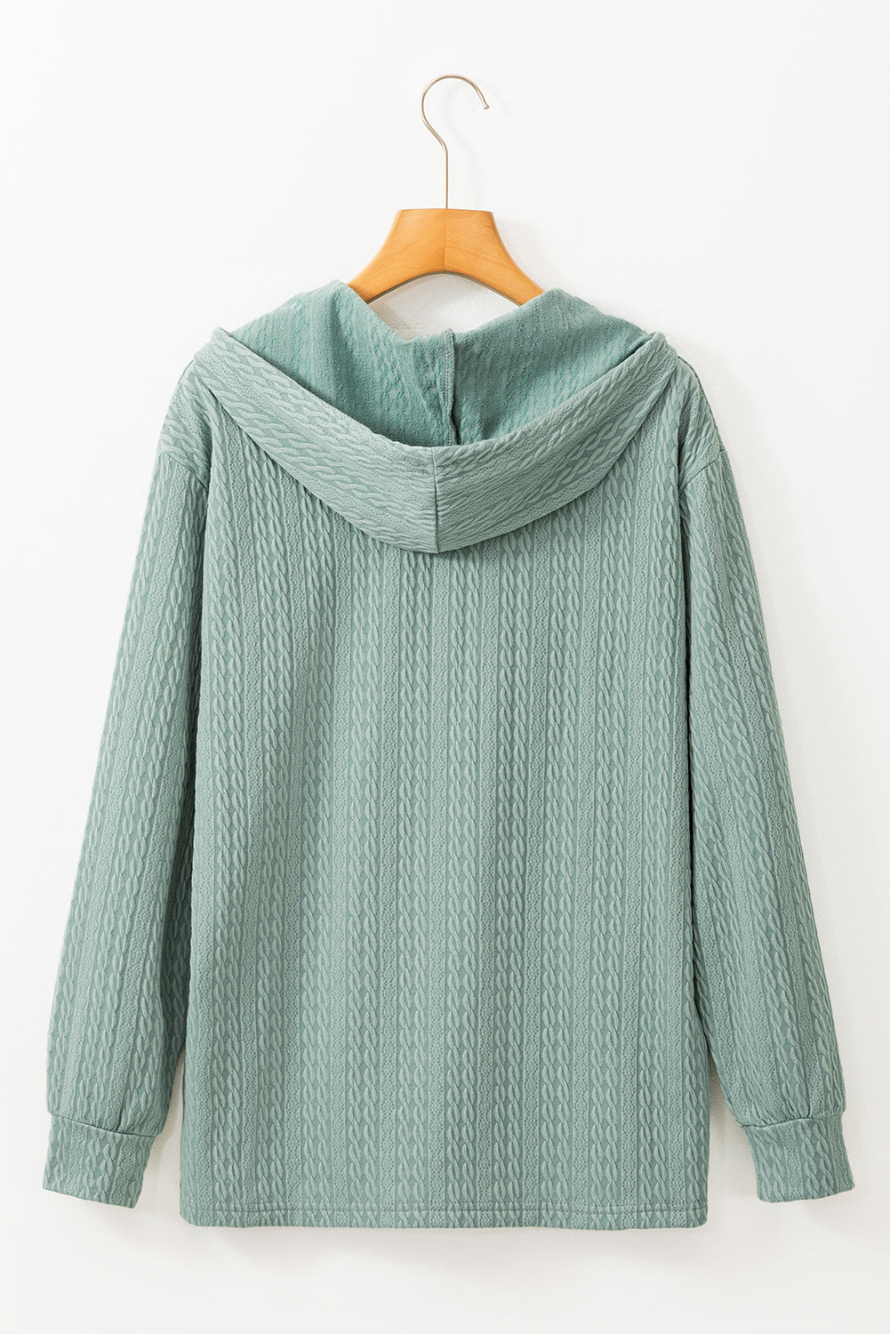 Button Front Textured Drawstring Hooded Long Sleeve Top | Mint Green