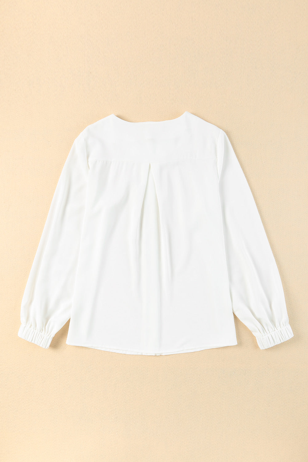 Crew Neck Gathered Stretch Cuff Shirt | White