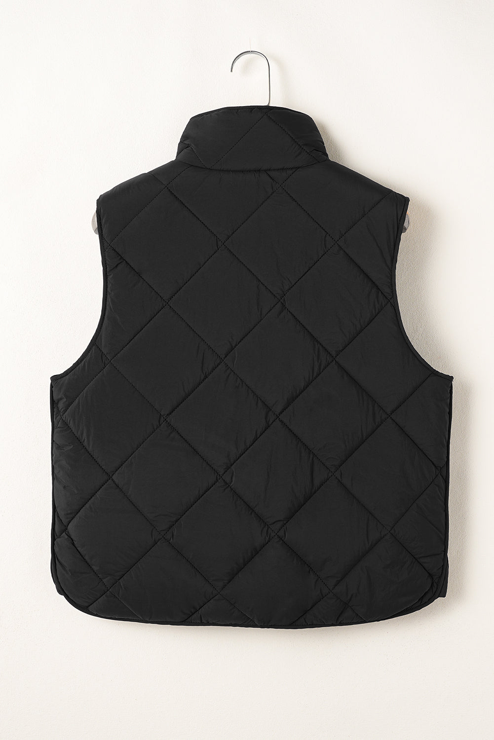 Quilted High Neck Button Up Pocket Vest Coat | Black