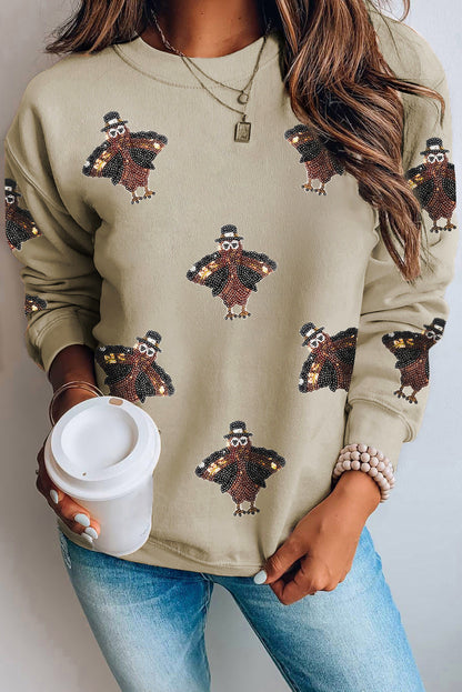 Parchment Shimmering Turkey Pattern Thanksgiving Holiday Sweatshirt