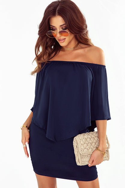 Multiple Dressing Layered Dark Blue Mini Poncho Dress | as shown