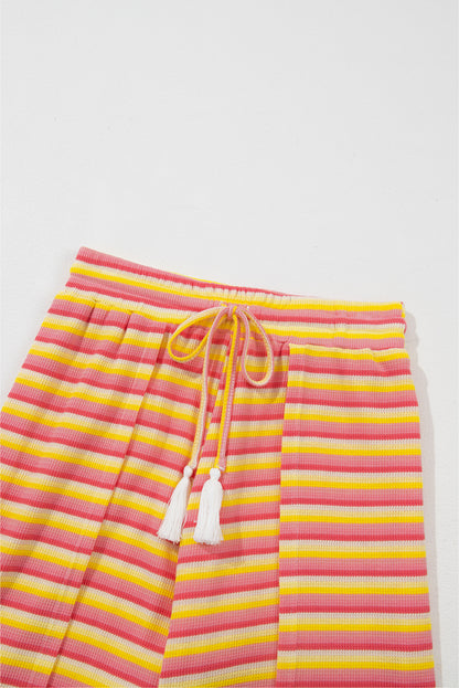 Rainbow Tee Tasseled String Wide Leg Pants Set | Yellow Stripe