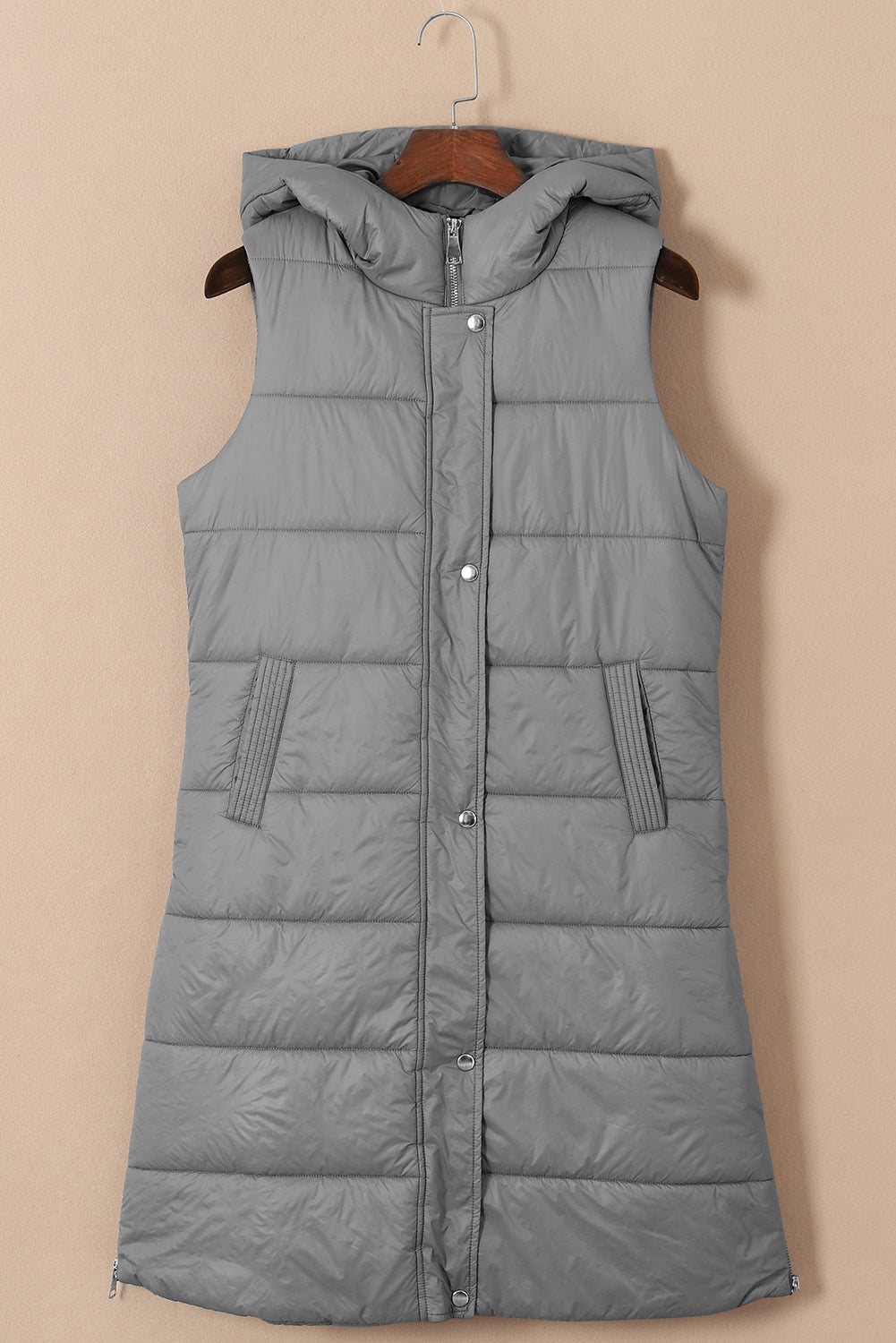 Hooded Long Quilted Vest Coat | Dark Grey