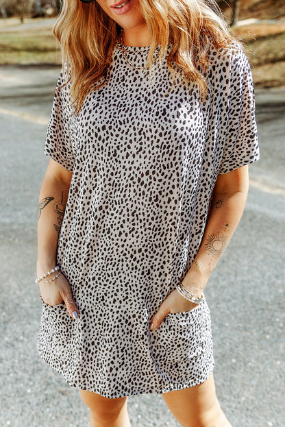 Print Side Pockets Tunic Top | Leopard