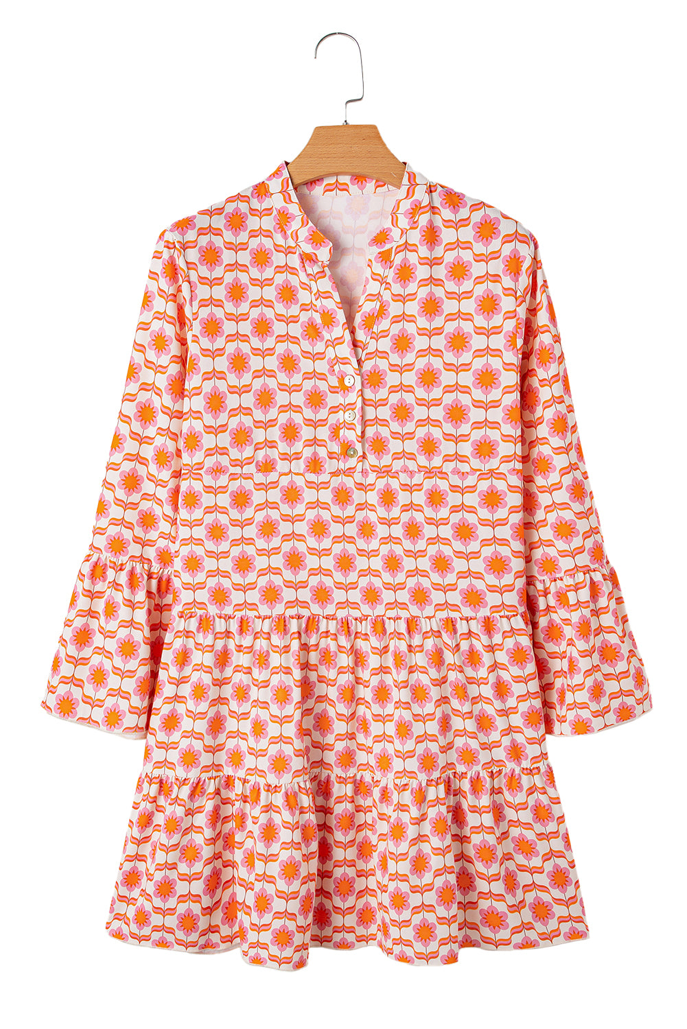 Floral Print Flounce Sleeve Buttoned Front Mini Dress | Orange