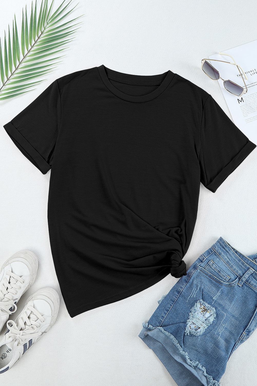 Casual Plain Crew Neck Tee | Black