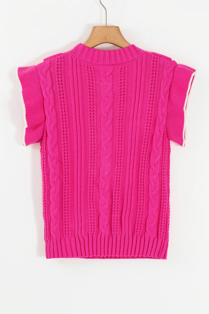 Textured Knit Ruffled Mock Neck Sweater Tank | Strawberry Pink